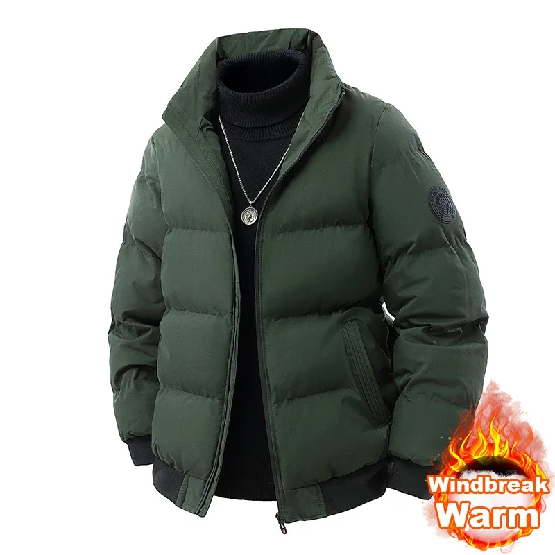 

Зимние мужские парки на молнии с воротником-стойкой, плотные хлопковые пальто, однотонные уличные модные стильные деловые повседневные куртки больших размеров