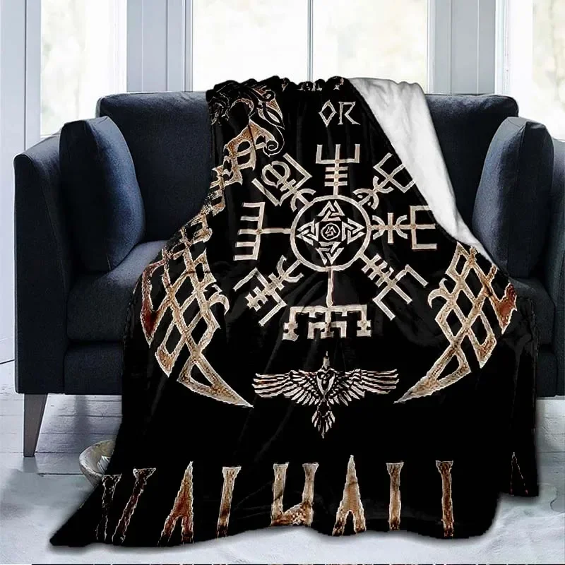 3D Print Vikings Ancient Scandinavian Norse Runes Axes Blanket Sofa Cover Throw Blanket Fleece Warm Bed Blankets Bedroom Couch