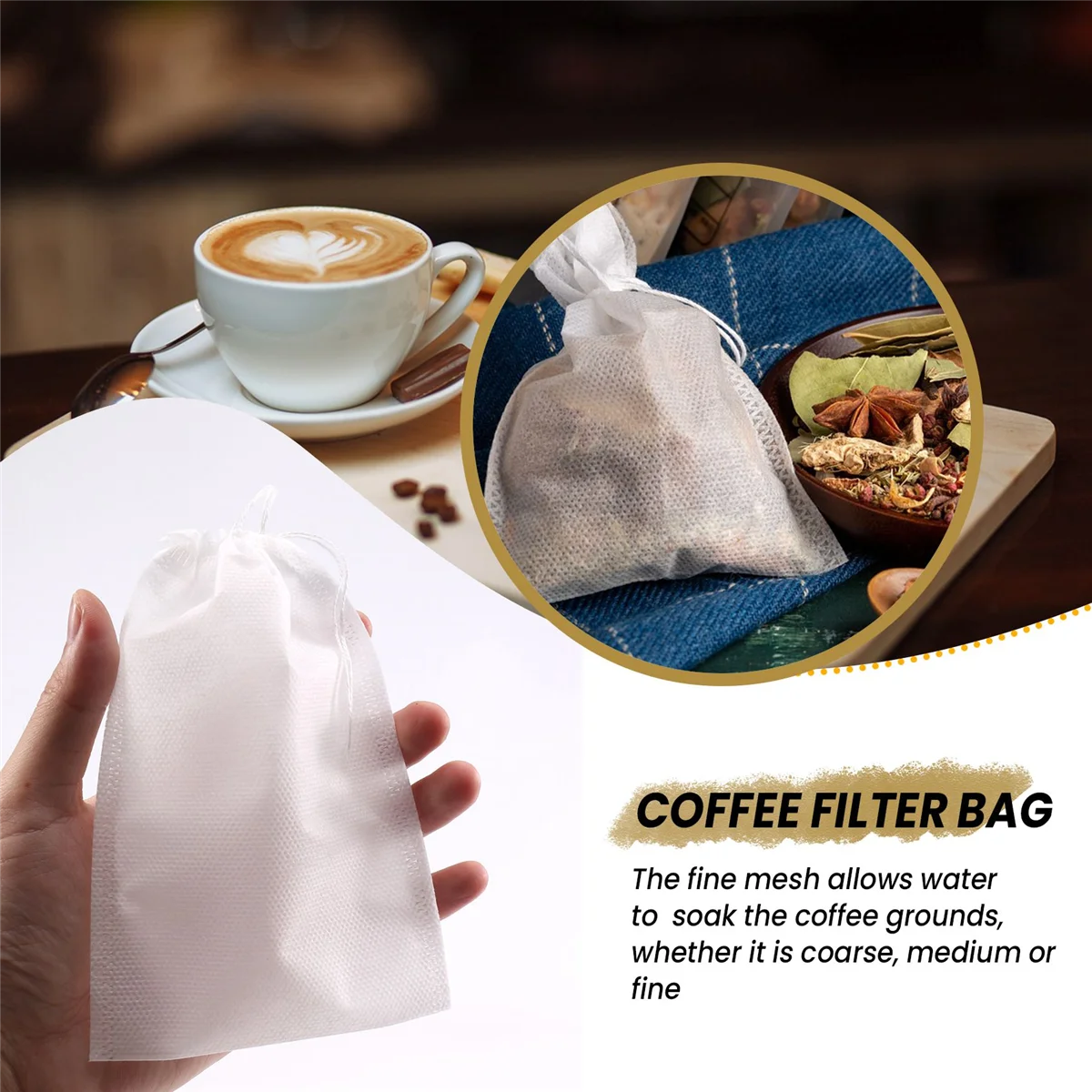 Bolsa de filtro de café desechable, bolsa de malla fina con cordón, para elaboración de cerveza en frío, 100 unidades