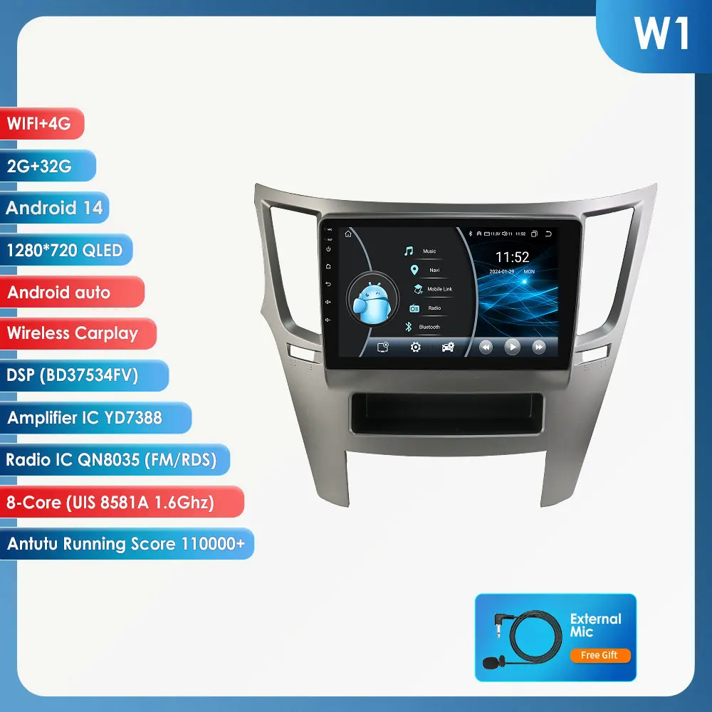 9 inch draadloze Carplay Android Auto autoradio voor Subaru Legacy Outback 2010 - 2014 multimedia speler 360 camera autoradio DSP RDS hoofdunit 4G Wifi BT scherm