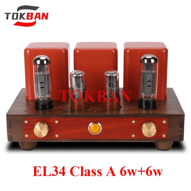 Tokban EL34 Tube Amplifier 12w*2 High Power Solid Wood Chassis Single-Ended Class A Amplifier Audio