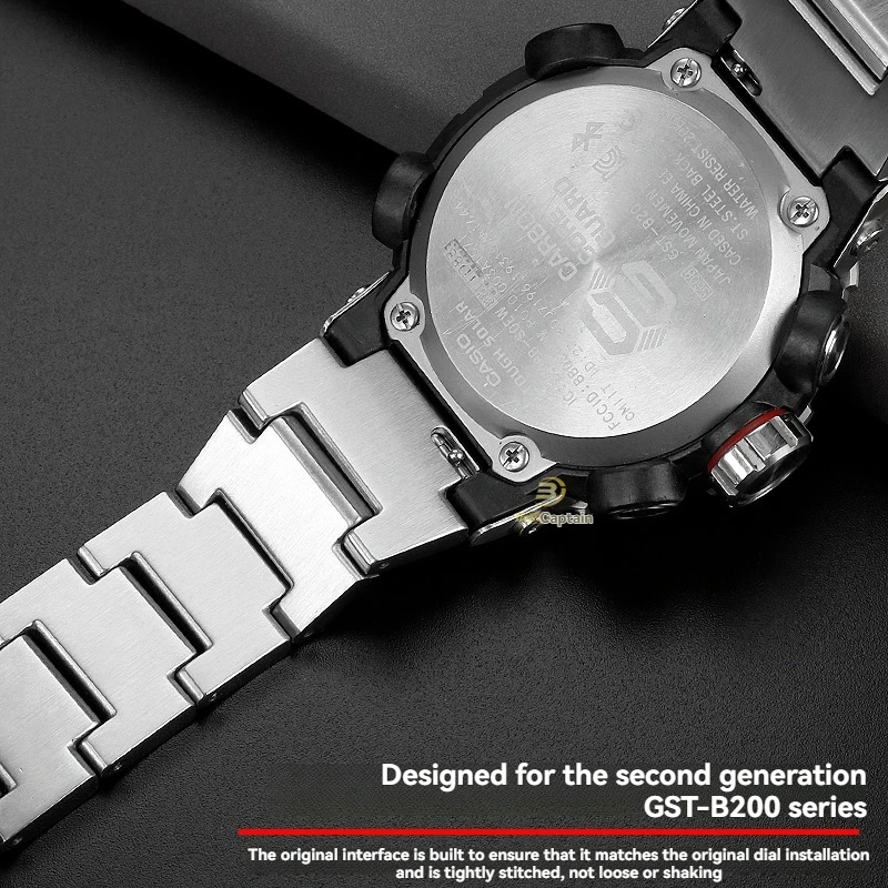 Ремешок для часов из нержавеющей стали 316L для Casio G-SHOCK GST-B200/B200D — ширина наконечника 24x16 мм, мужской сменный серебристо-черный металлический ремешок