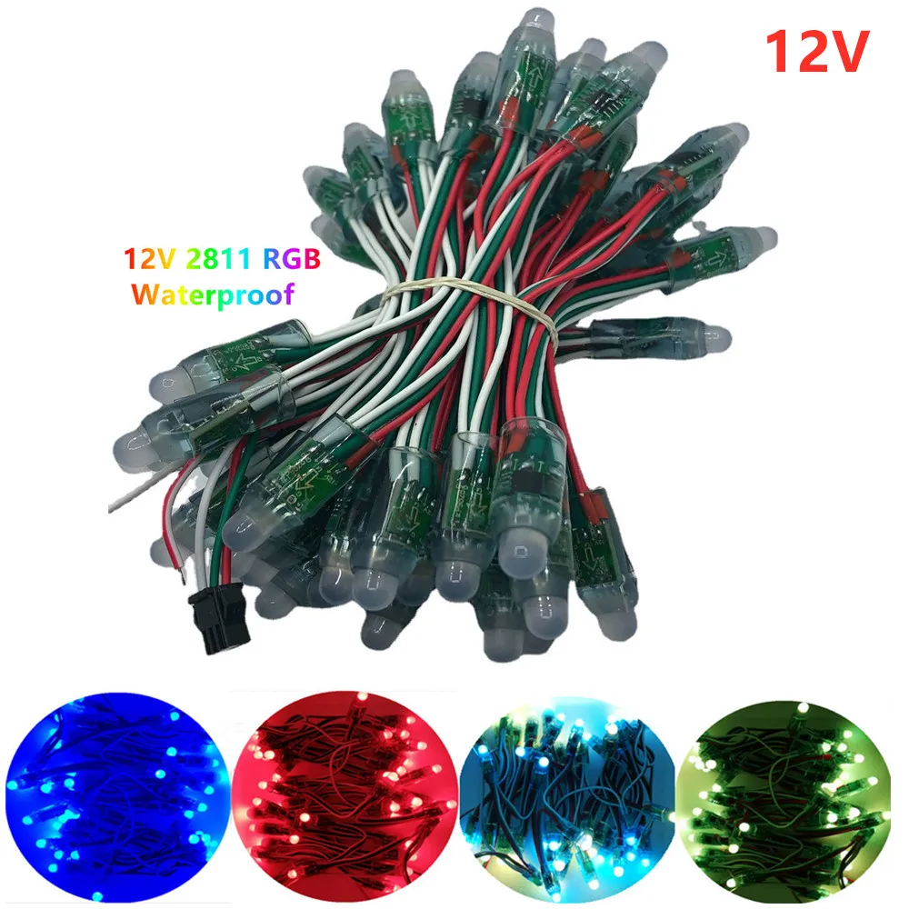 1000 sztuk/paczka DC12V WS2811 2811 IC 12mm RGB modułu Led ciąg wodoodporny cyfrowy kolorowy IP68 oświetlenie pikselowe LED 12v pikseli ciąg