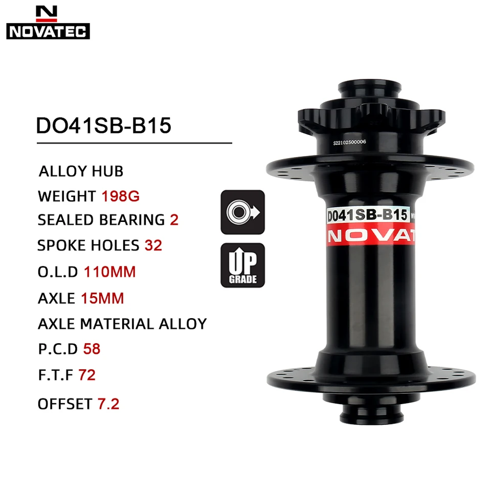 Novatec MTB Front Hub 32H 100x15mm Boost 110x15mm