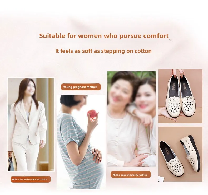 Sandalen Sommer Komfort Baotou Weiche Sohle Mutterschuhe Flache Sohle Damenschuhe Lochlederschuhe Schuhe für mittlere und ältere Altersgruppen – Detail 4