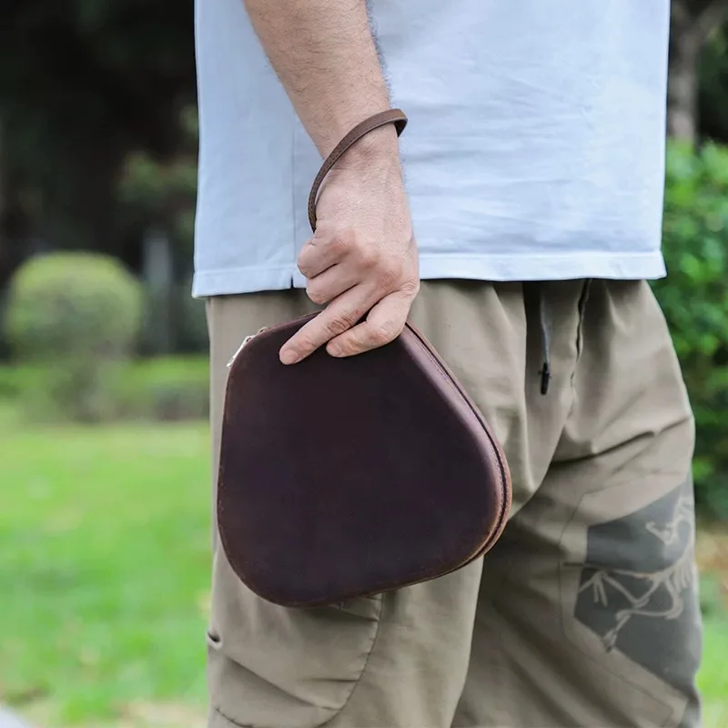 에어팟 맥스 보호 커버용, 천연 크레이지 호스 가죽 휴대용 지퍼 수납 헤드폰 가방