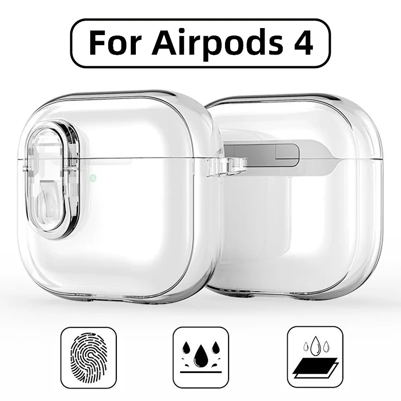 Protective Shell for Airpods 4 Clear TPU Earphone Case with Hiking Buckle Protector Case for Airpods4 Keychain Shockproof Cover