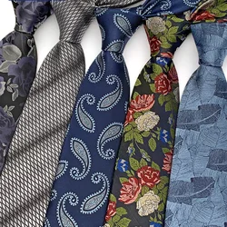 8cm Width Advanced Polyester Neckties For Men Flower Striped Navy Neck Ties Girls Casual Skinny Tie Wedding Party Suit Cravat