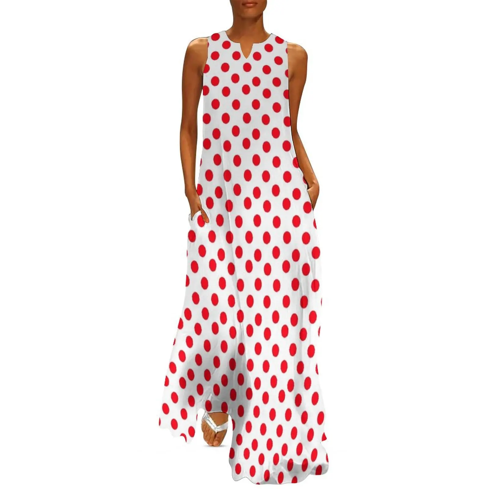 

Red on White Polka Dots Long Dress dresses for woman 2025 elegant dress elegant dresses for women Dress