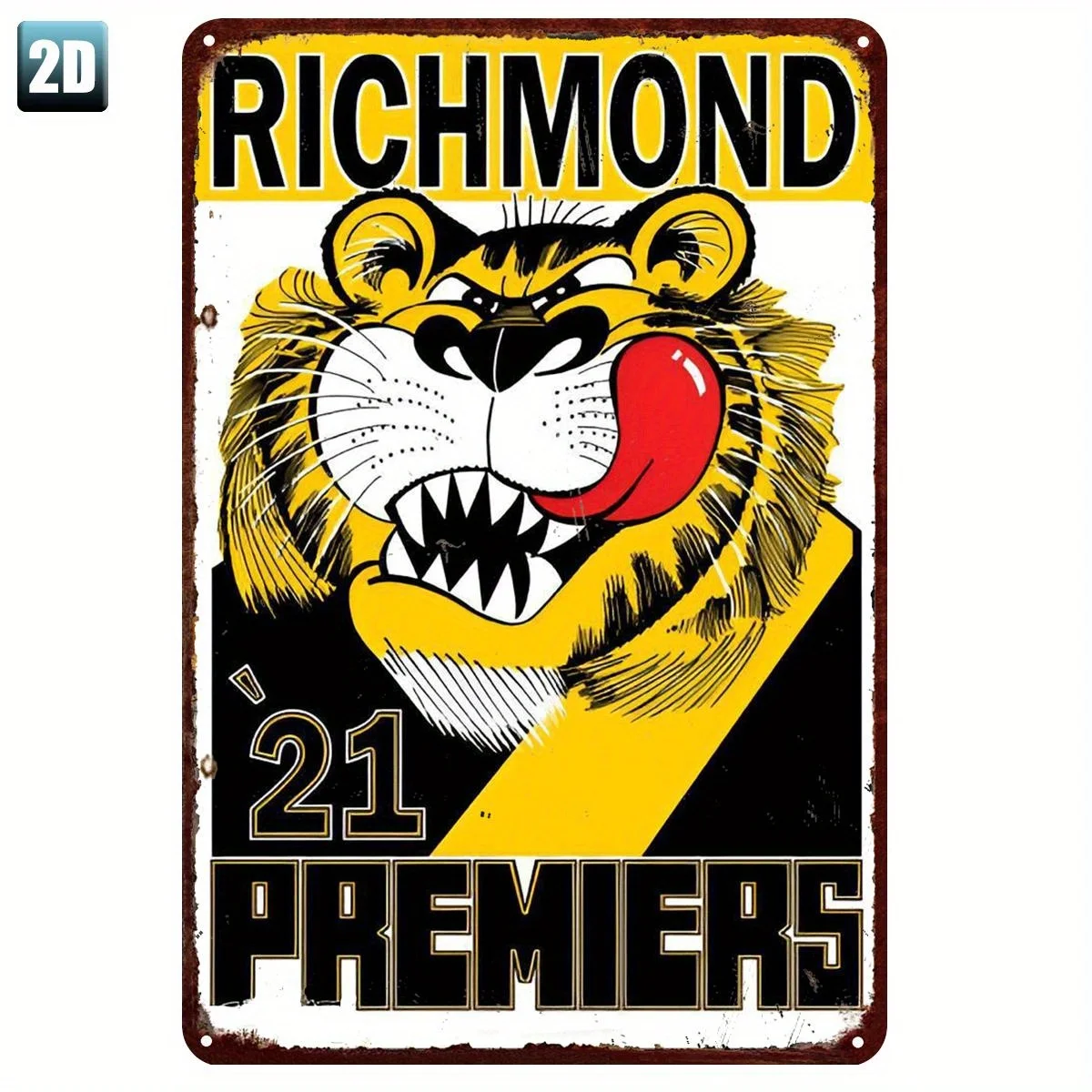, Richmond 2021 Premiers Tiger Mascot Vintage Metal Tin Sign 8.0×12.0inch, Iron, Retro Sports Wall Art, Tiger Mas