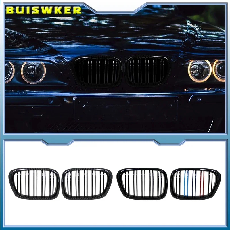 

For BMW E39 525 528 530 535 M5 1997-2003 Front Center black Wide Kidney Hood Grille Grill Replacement Double Slat Gloss Black Gr
