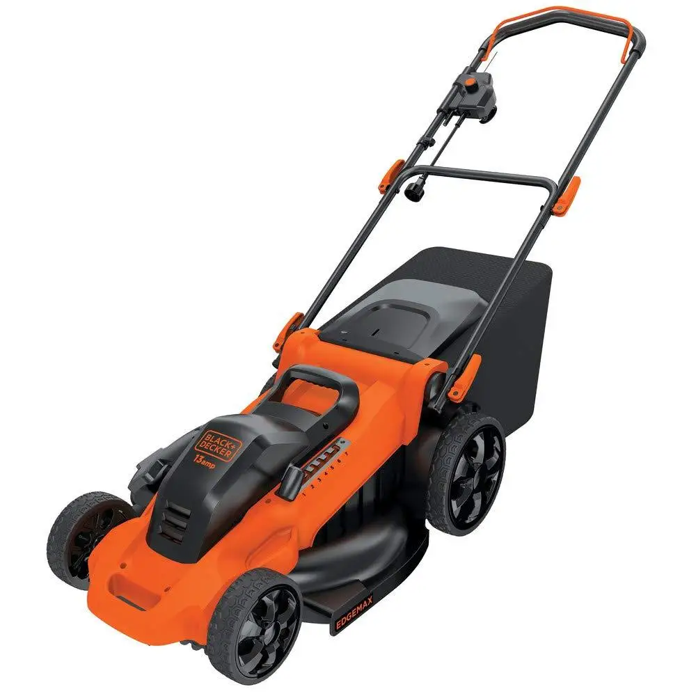 Corded Electric Lawn Mower 13-Amp Motor 20-Inch Cutting Width Edgemax Deck 3-in-1 Versatility 13 Gallon Grass Bag Carry Handles