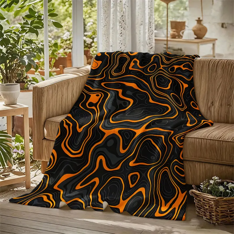 Orange Contour Texture Flannel Blanket Warm Soft Halloween Christmas Decorative Couch Warm Cozy All-Season Gift