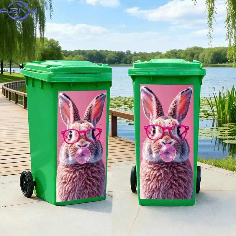 [2D Flat Printing]1pc Trash Can Sticker[Title Translated, Do Not Change] Cute Bunny Blowing Bubbles Theme Design Wall Sticker