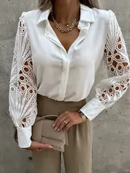 Women Elegant Solid Chiffon Blouse Spring Summer Casual Long Sleeve V Neck Loose Shirt Office Lady Tunics Oversized Tops2024