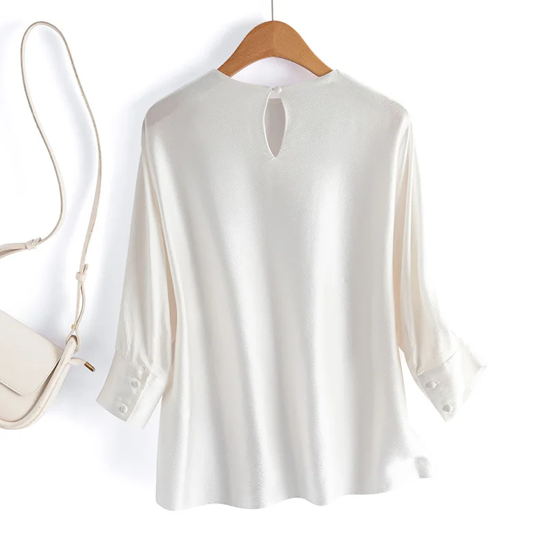 Mulberry Silk Top for Female, White T-Shirt, Versatile Top, Five -point Sleeve, New Product, D51203