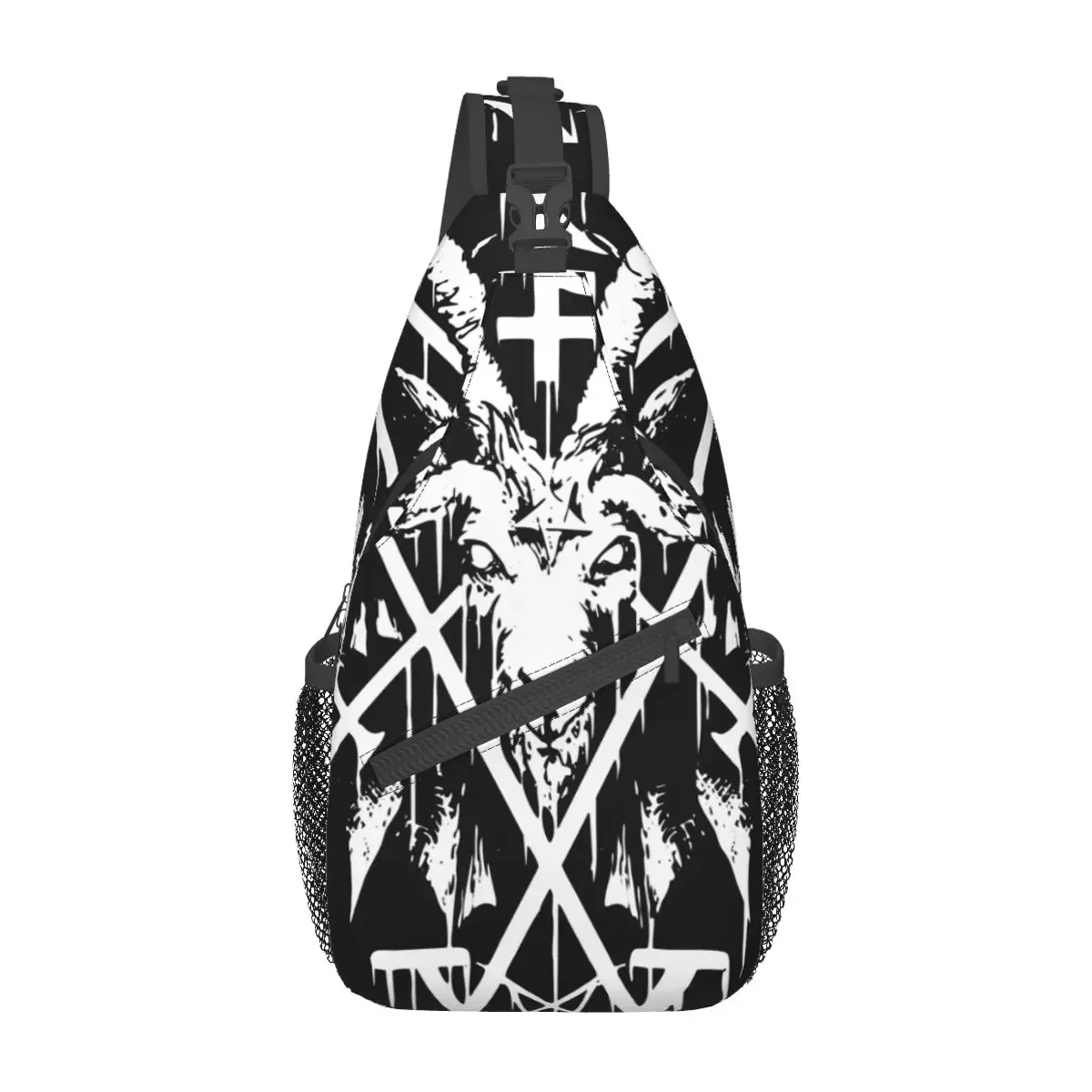 Sigil Of Lucifer And Baphomet Small Sling Bag Chest Crossbody Shoulder Sling Backpack Outdoor Hiking Daypacks Satan Pattern Bag