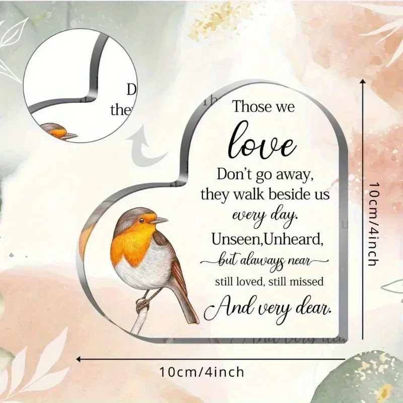 Heart Acrylic Desk Plaque Robin Bird Sympathy Gift, Those We Love Memorial Bereavement Decor