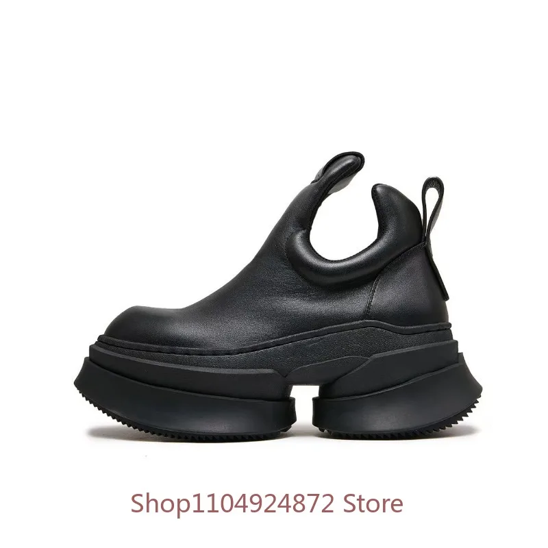 Euro Style Men Genuine Leather Thick-Sole Height-Increasing Casual Shoes Street Sports Slip-On Trendy Sneakers
