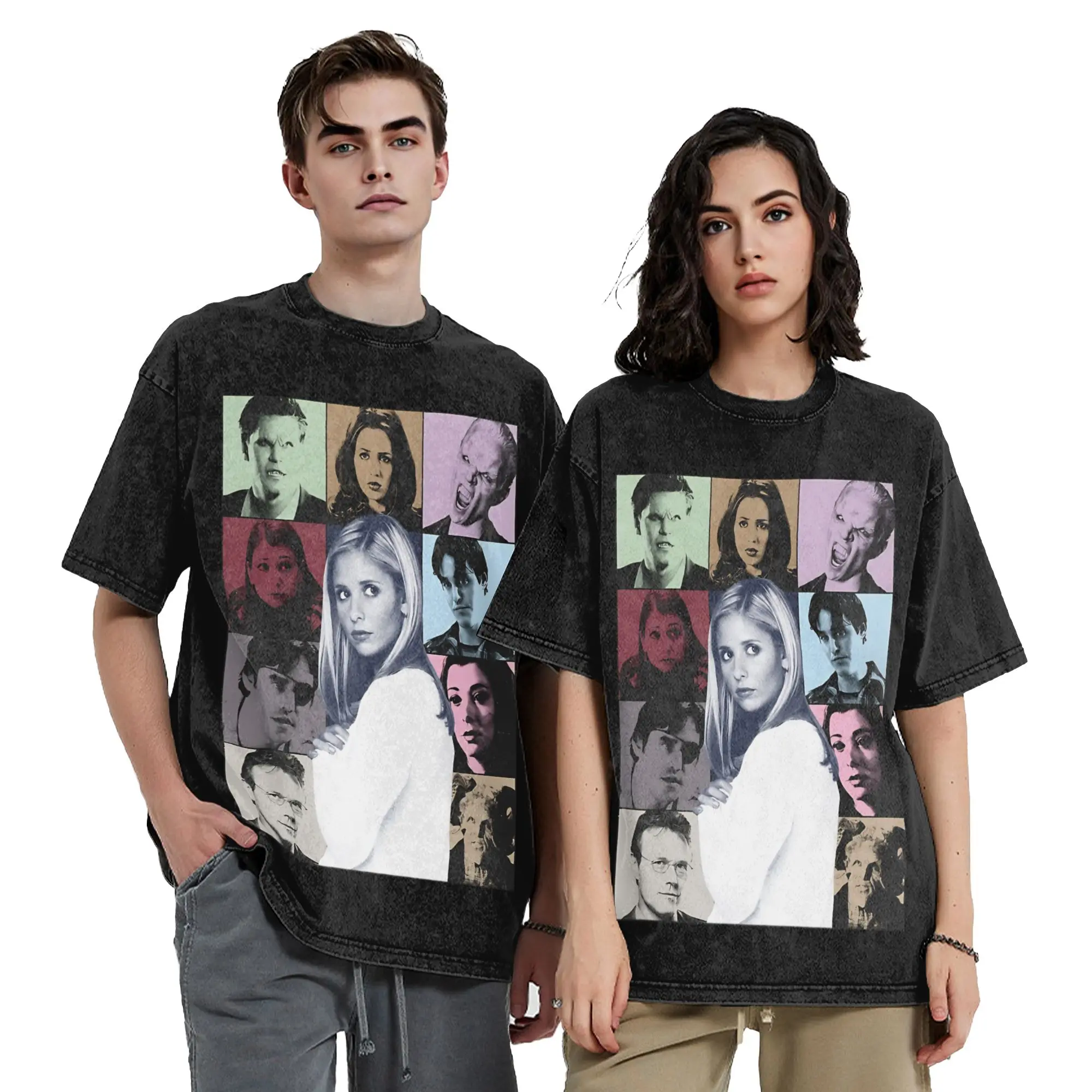Buffy the Vampire Slayer Washed T Shirts Streetwear Hip Hop T-Shirt Horror Movie Tees Tops for Men Women High Street Summer