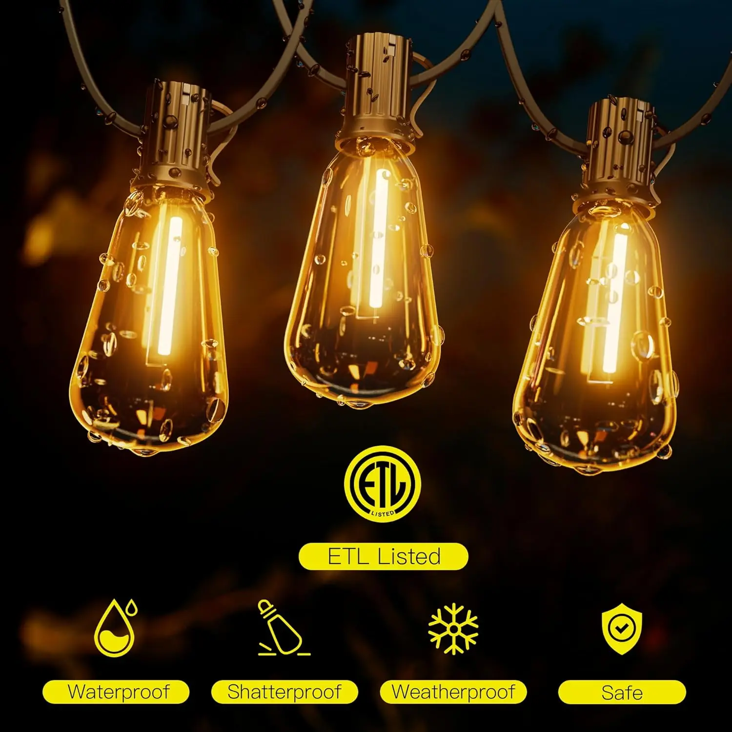 14M/26M ST38 LED Outdoor Bright Patio String Lights, 25pcs/50pcs IP44 Vintage Bulbs, Retro Connectable Lamp for Garden, Balcony