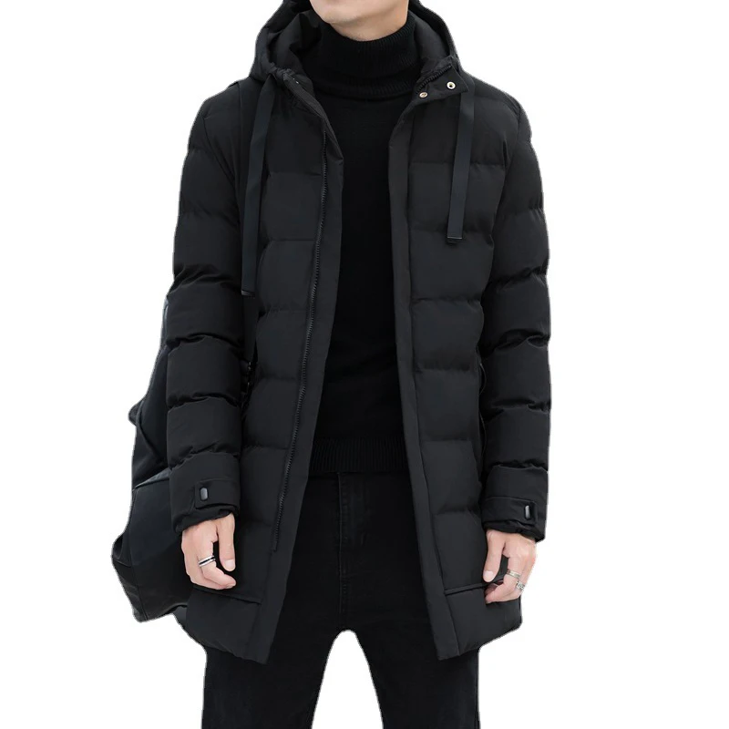 ผู้ชายยาวปักเสื้อแจ็คเก็ต Quilted กลางความยาว Hooded Coat ฤดูหนาว Casual Puffer แจ็คเก็ต Outwear Overcoat Coat Parka