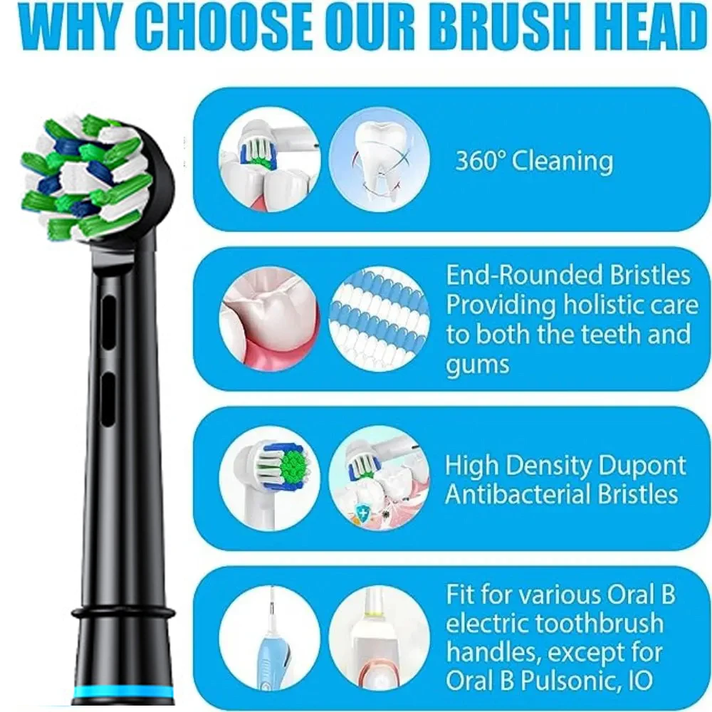 DLSOTE 4/8 PCS 3D Rotating Replacement Adult Electric Toothbrush Heads Brush EB50-X