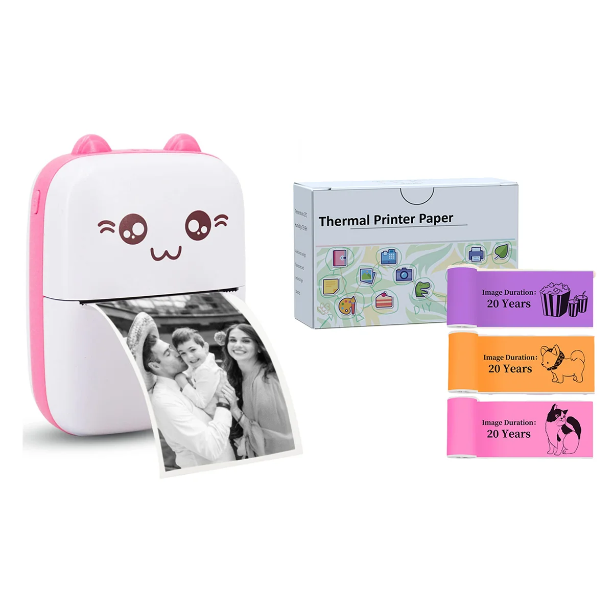 Thermal Printer Mini Printer Sticker with 3 Rolls Paper Study Printer for Pictures Photos Journals DIY For Kid Gife scrapbook