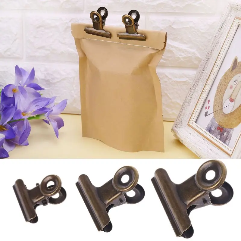 D0JA 6pcs Stainless Steel Letter Paper Photo File Binder Clip Bag Sealing Stationary Office Supplies