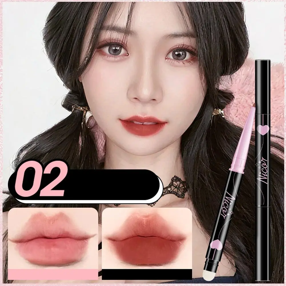 Tweekoppige Matte Nude Lippenstift Pen Met Borstel Waterdichte Antiaanbaklipbeker Contouren Potlood Lipliner Cosmetica Q1p0