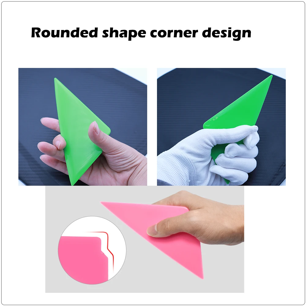 TOFAR 3pcs Triangle Go Corner Squeegee Car Vinyl Wrap Card Scraper Edge Size Tuck Tool 3 Hardness Window Tint Film Application