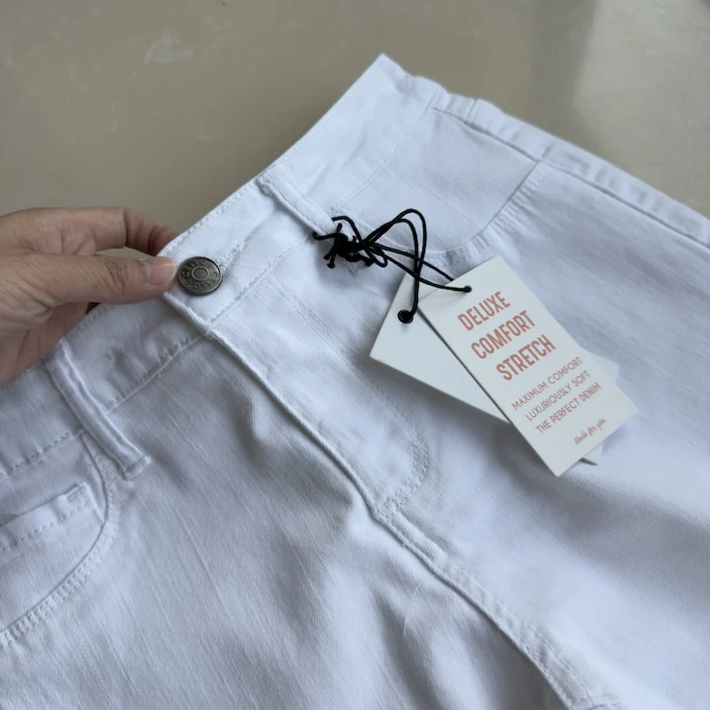 Summer White Thin Jeans Women's Casual Stretch Pencil Pants High Waist Slim Versatile Raw Edge Ankle-length Denim Trousers