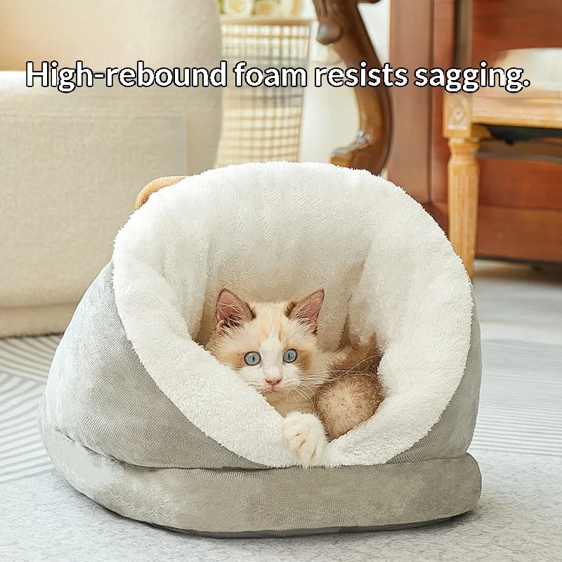 Strengthen the semi enclosed warmth-retaining pet bed. Durable and thick dog bed with large space. Sleeping bag for cats