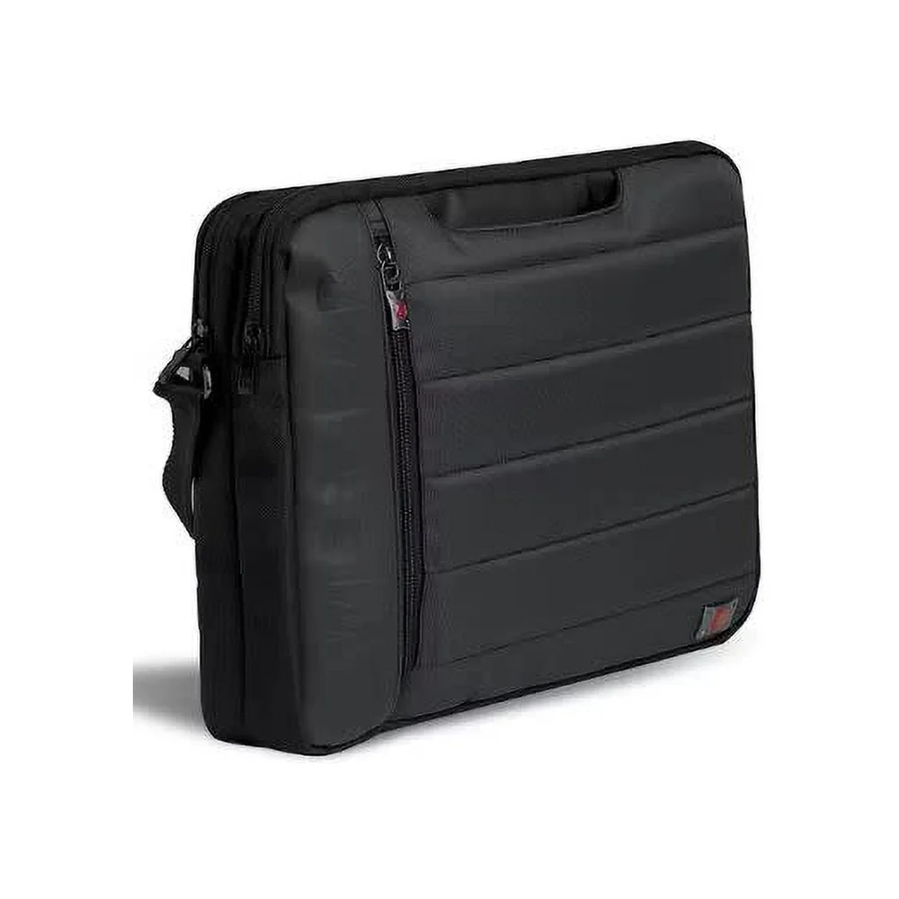 Borsa slimcase per laptop da 17 pollici Borsa multiscomparto in pelle poliestere Maniglia imbottita Tracolla regolabile Aggiungi una tracolla nera