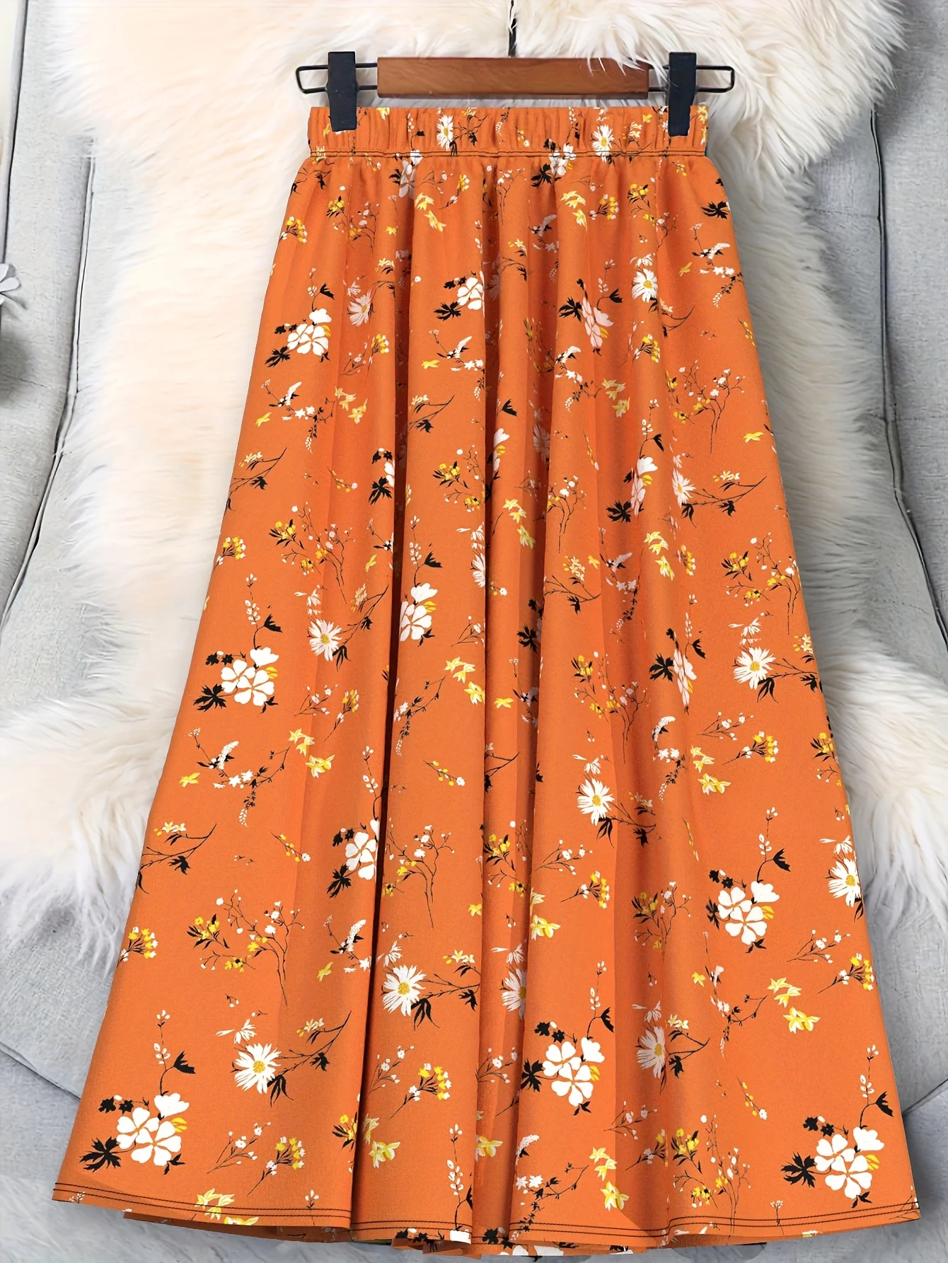 Luxy Trio Women'S Plus Size Floral Print A-Line Midi Skirt Flower Design, Flowy Vacation Style for All Seasons, Flowy Skirt