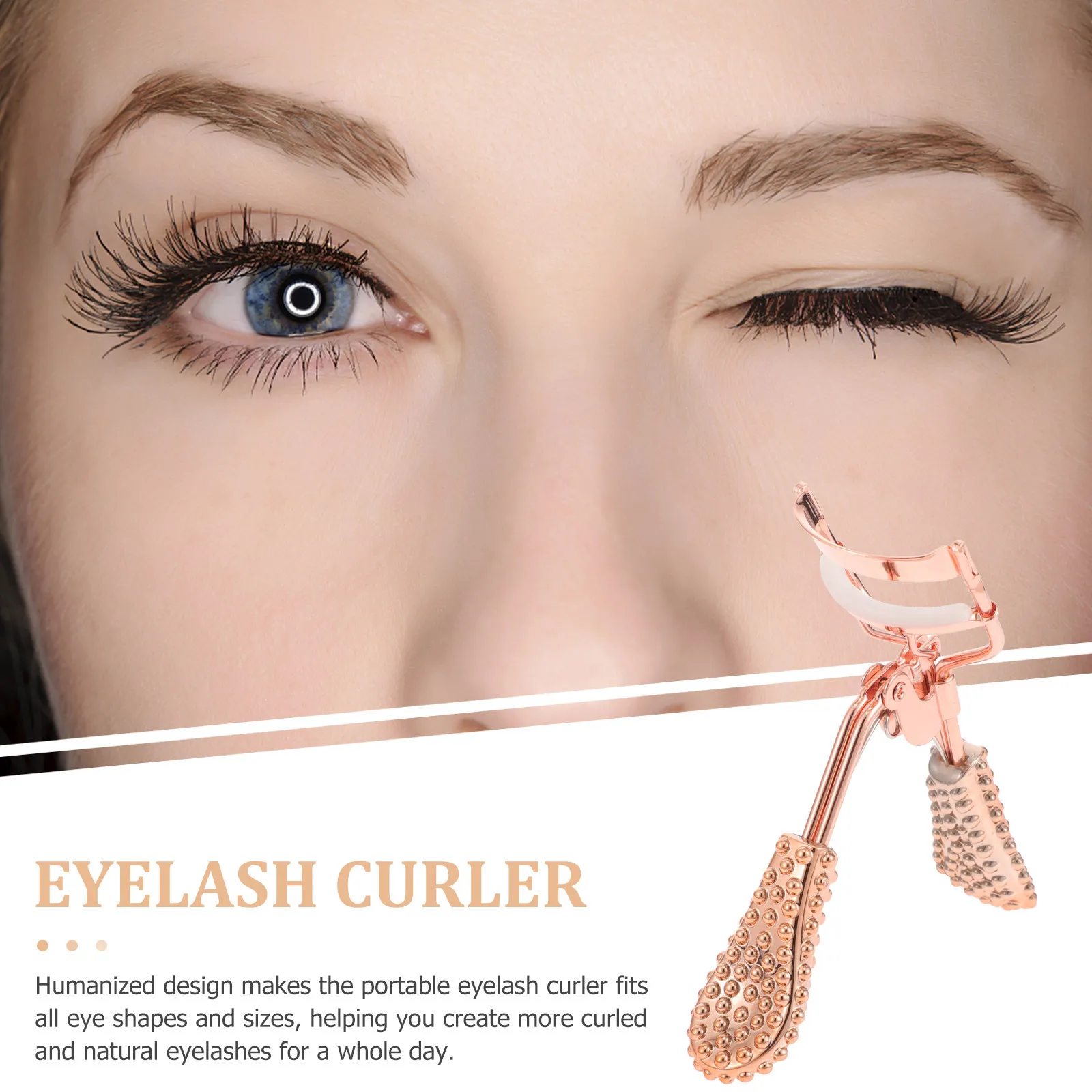 Rizador de pestañas de diseño ergonómico, herramienta portátil para rizar pestañas para mujeres, sin pellizco, suministros de maquillaje de pestañas naturales