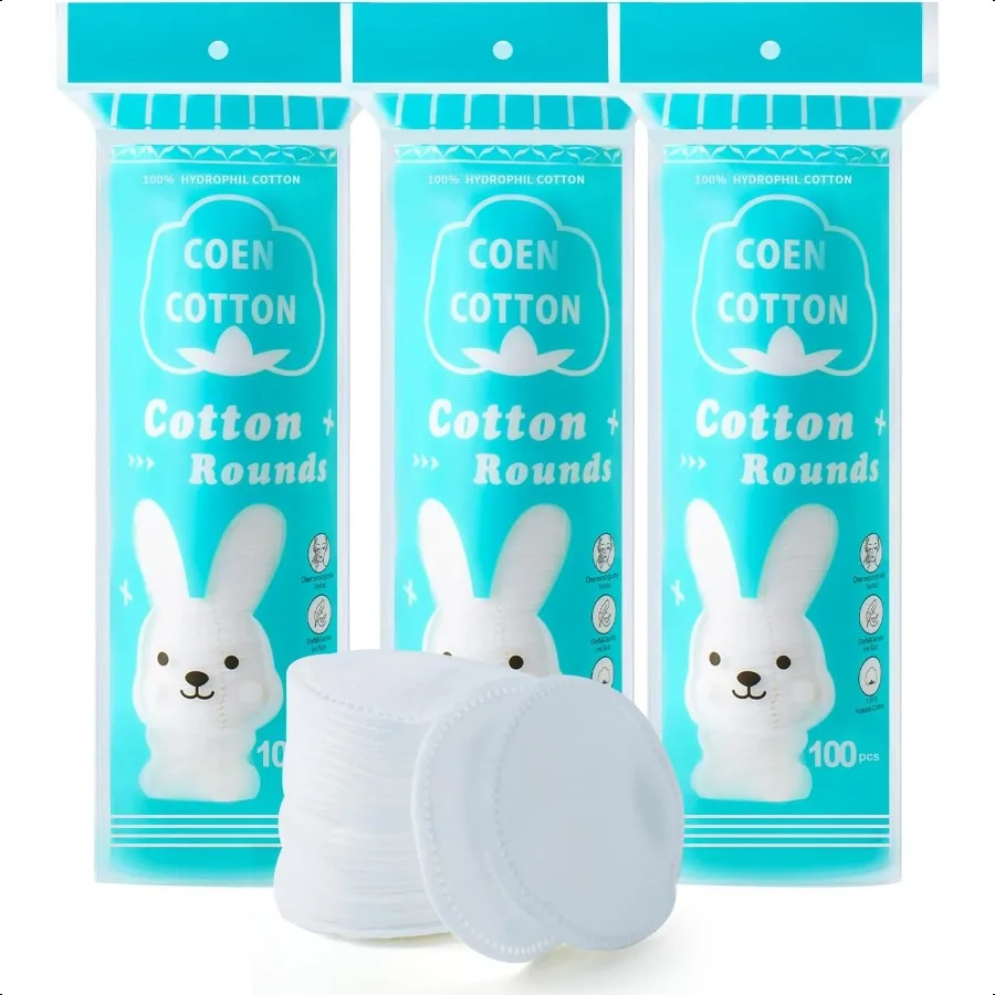 Premium Cotton Rounds 100 Count Pack of 3 Cotton Pads for Face 100 Cotton Makeup Remover Pads Soft NonIrritating for Most Skin