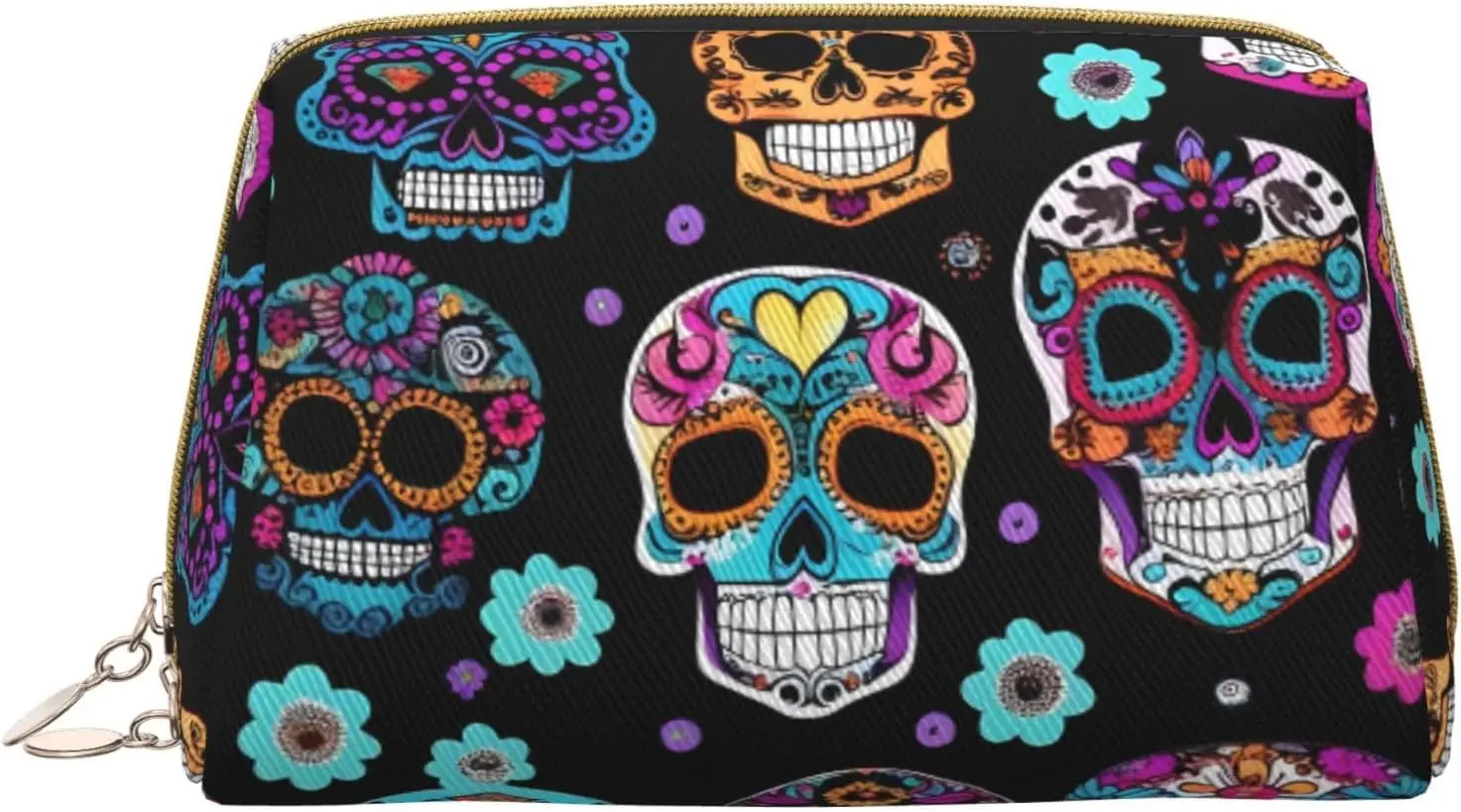 

Sugar Skull Print Leather zipper makeup bag Cosmetic Pouch Travel Organizer Toiletry Clutch