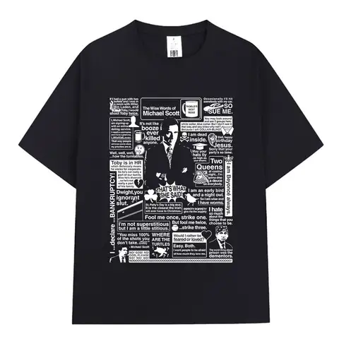 The Wise Words of Michael Scott Homage The Office T-shirt Tv Series Dwight Schrute Jim Halpert Short Sleeve Oversized T-Shirts