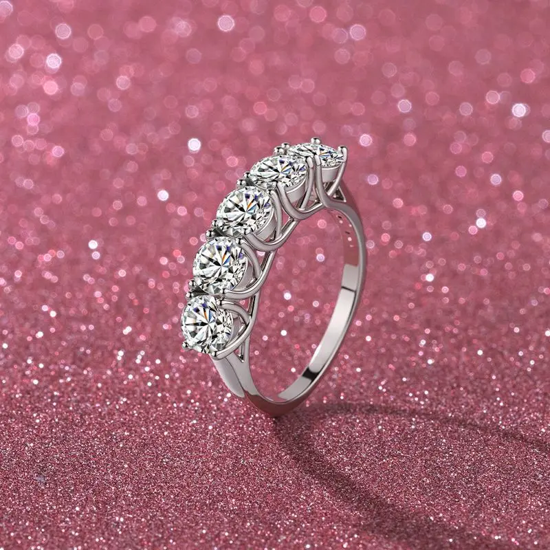 Eye-catching Banquet Five Star Band Ring Single 0.5 Carat For Women, Moissanite PT950 Platinum Elegant Party Jewelry