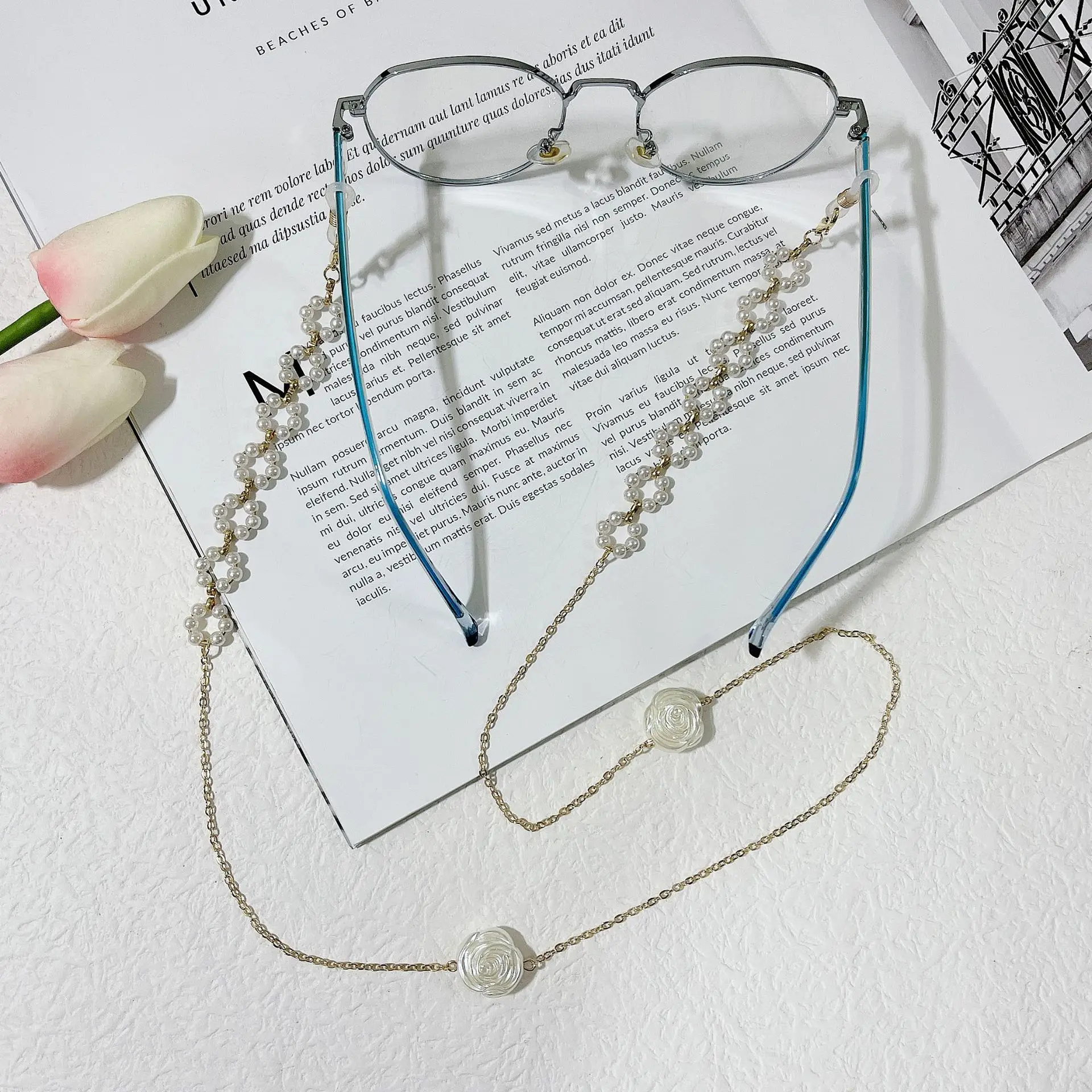 Pearl Flower Glasses Chain Women Metal Sunglasses Lanyard Mask Strap Eyewear Cord Holder Anti-drop Glasses Accessories Wholesale