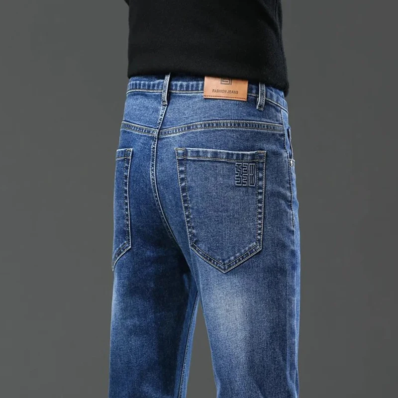 

2024 Autumn Fashion Men's Cotton Stretch Jeans Casual Classic Style Blue Straight Slim Pants Brand Male Clothing Denim Trousers