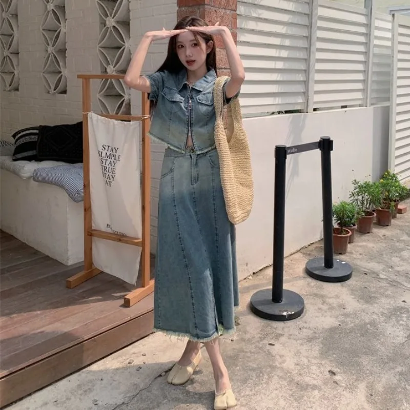 

Denim Female Outfits Korean Style Clothing New Arrivals Chic and Elegant Full Y2k Clothes Sets Women's Two Skirt Piece Set