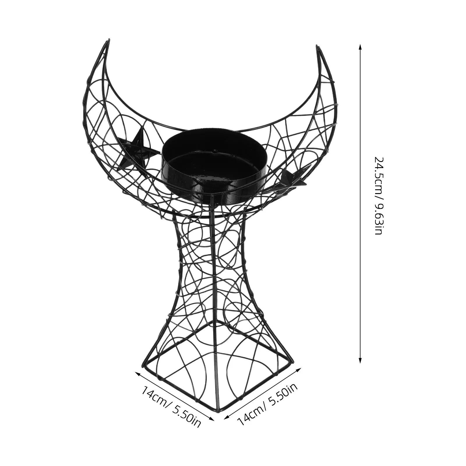 Ramadan Crescent Moon Candle Holder 9 Inch Black Metal Pillar Stand for Dining Table Mantel Decor