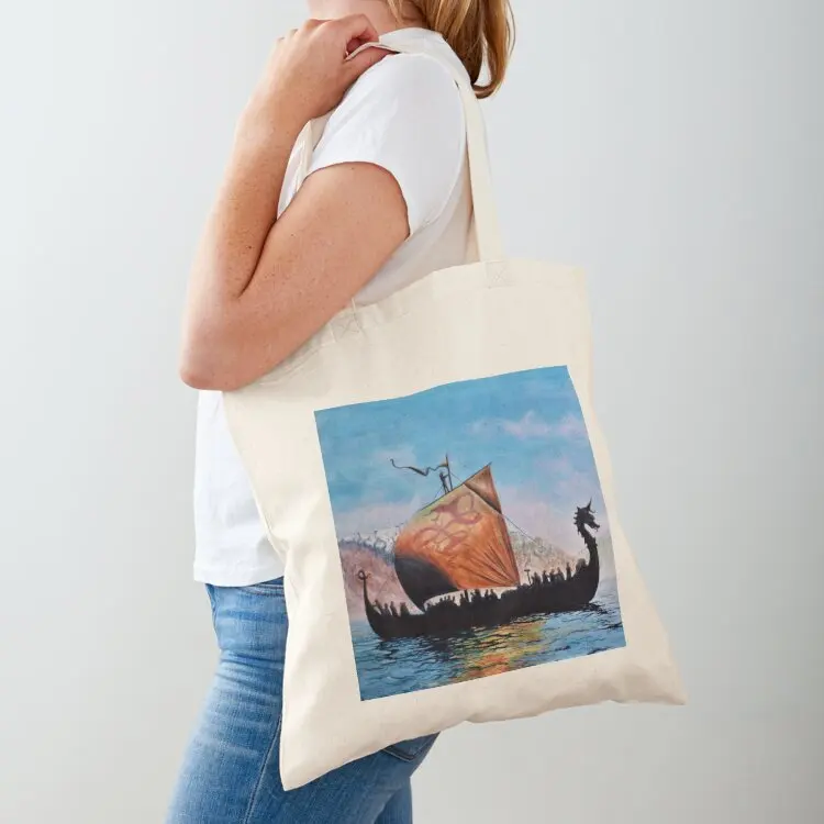

Viking ship with orange sail. [final] Tote Bag Women's shopper bag reusable shopping bag custom tote Handbags