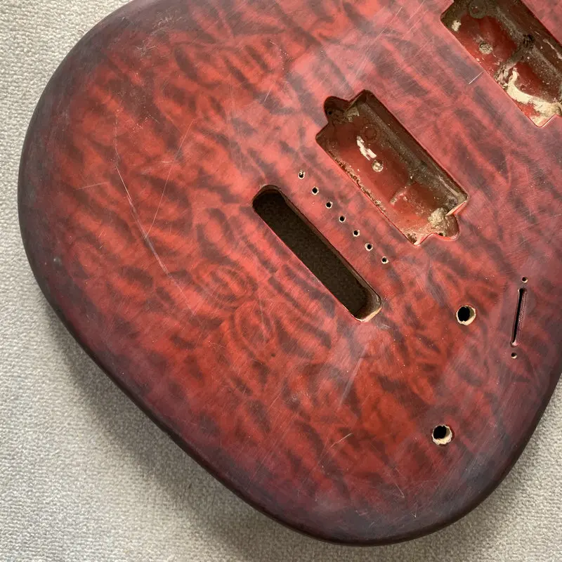 IB077 Red Quilted Maple Top -Soild Basswood 7 Strings ST Electric Guitar Body Tremolo Bridges Right Hand Replace and DIY Part