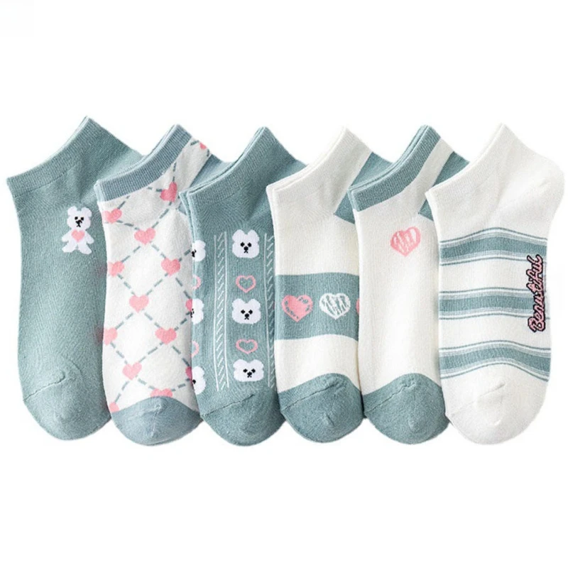 6/12 Paar Socken Frühjahr blaue wei oder Baumwolle Socken Frauen Cartoon Knöchel Socken Mädchen Socken.