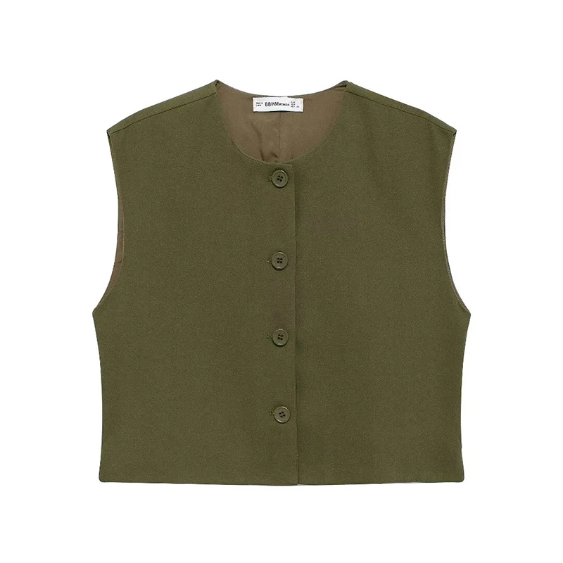 Willshela Women Fashion Solid Single Breasted Waistcoats Vest Vintage O-Neck Sleeveless Jackets Female Chic Lady Tank Tops