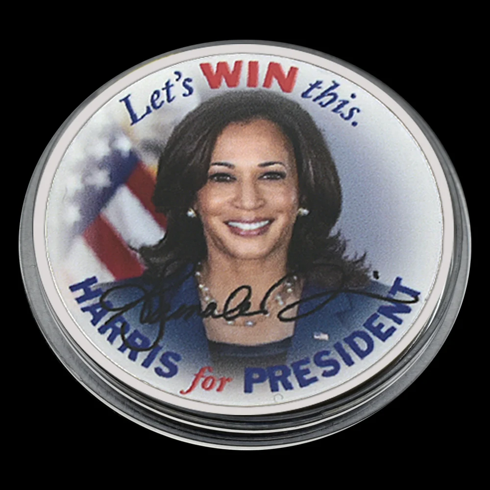 Kamala Harris Silver Plated Challenge Coin Let We Win This Harris for President Metal Medal US First Woman Vice President Craft