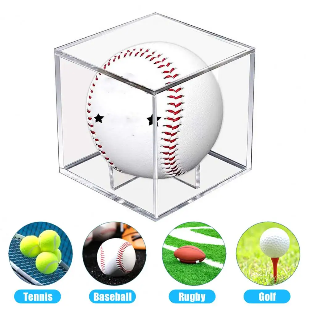 2Pcs Acrylic Baseball Display Case Transparent Cube Mini Baseball Holder Golf Tennis Billiard Display Storage Box